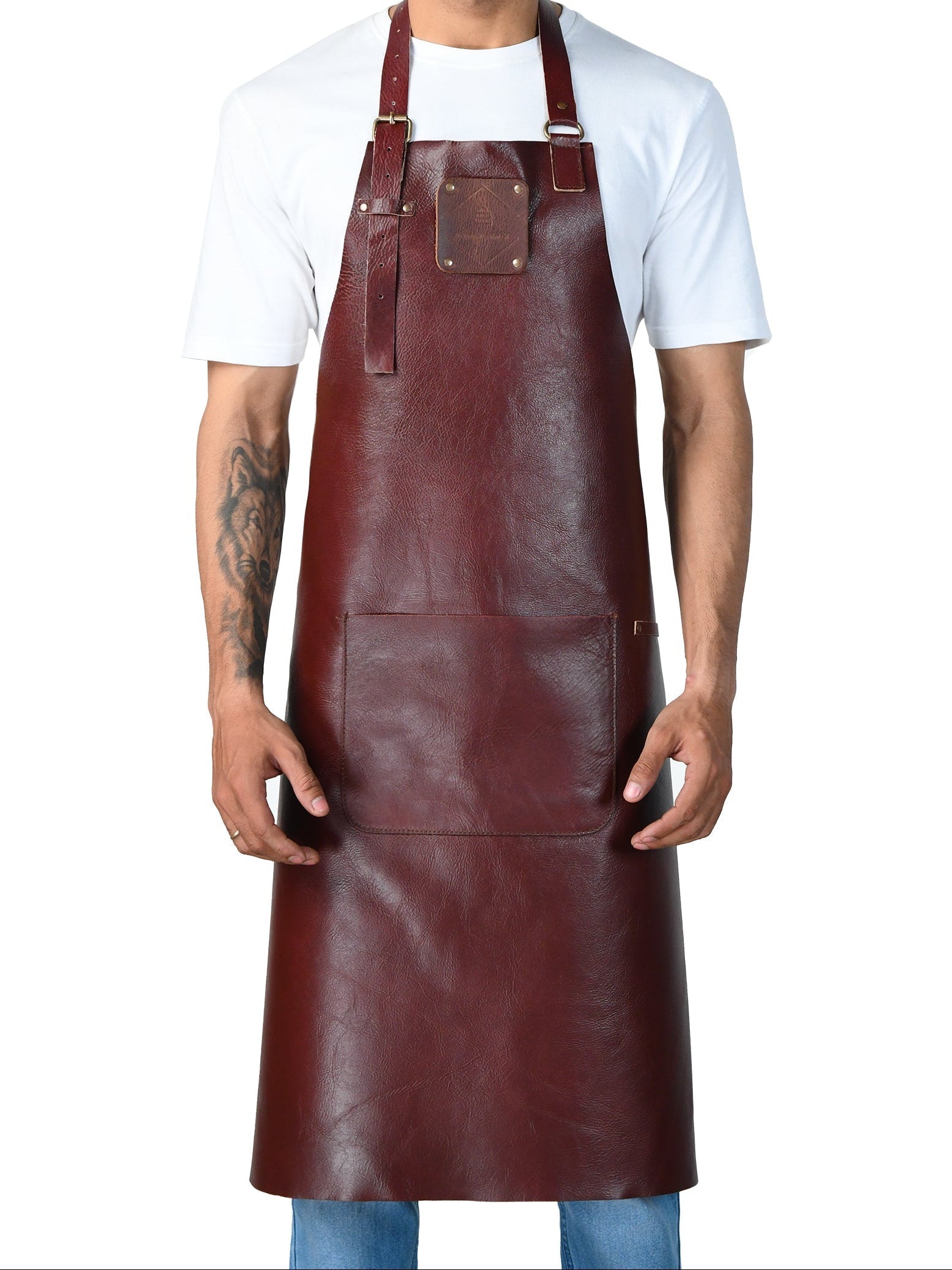 Classic brown leather work apron with durable handmade finish