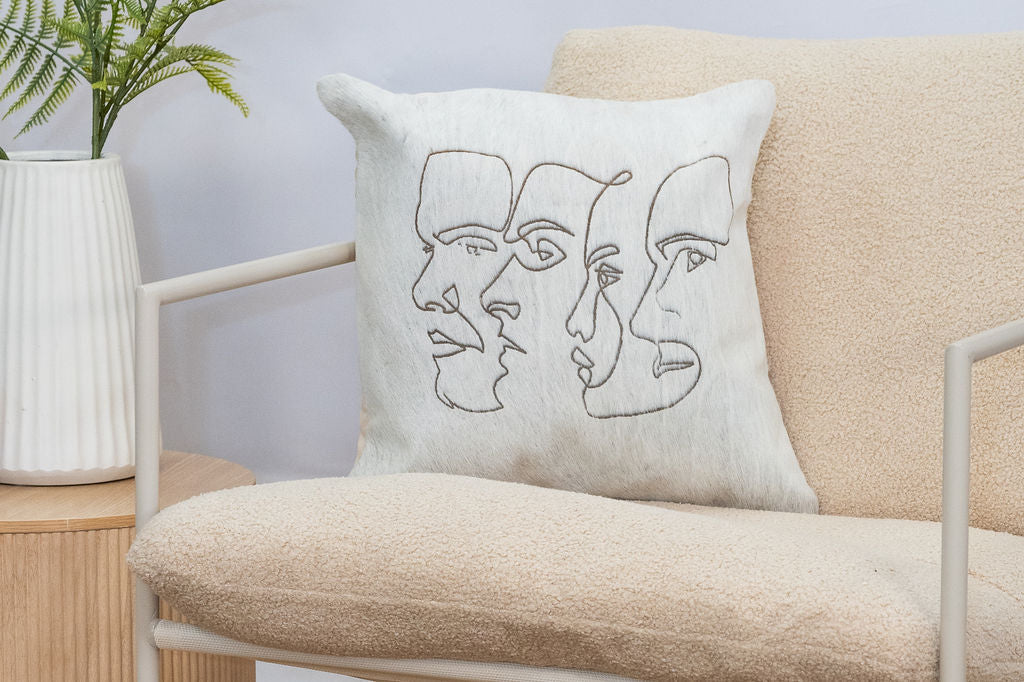 Artistic handmade leather cushion with cowhide texture