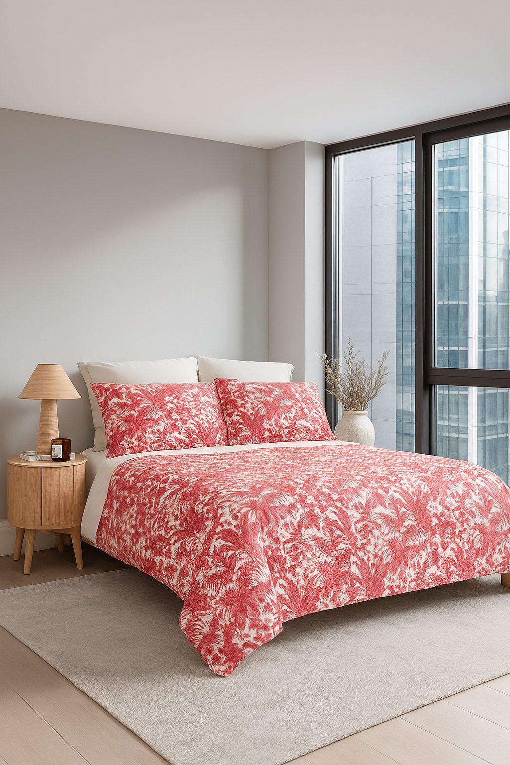 Soft pink blush botanical floral quilt bedding