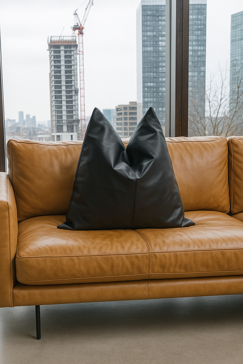 Bold leather and cotton decorative cushion for home decor