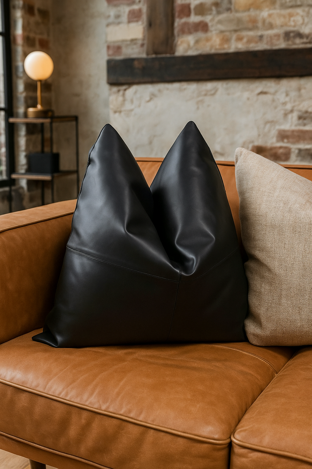 Dark leather cotton accent pillow for modern interiors