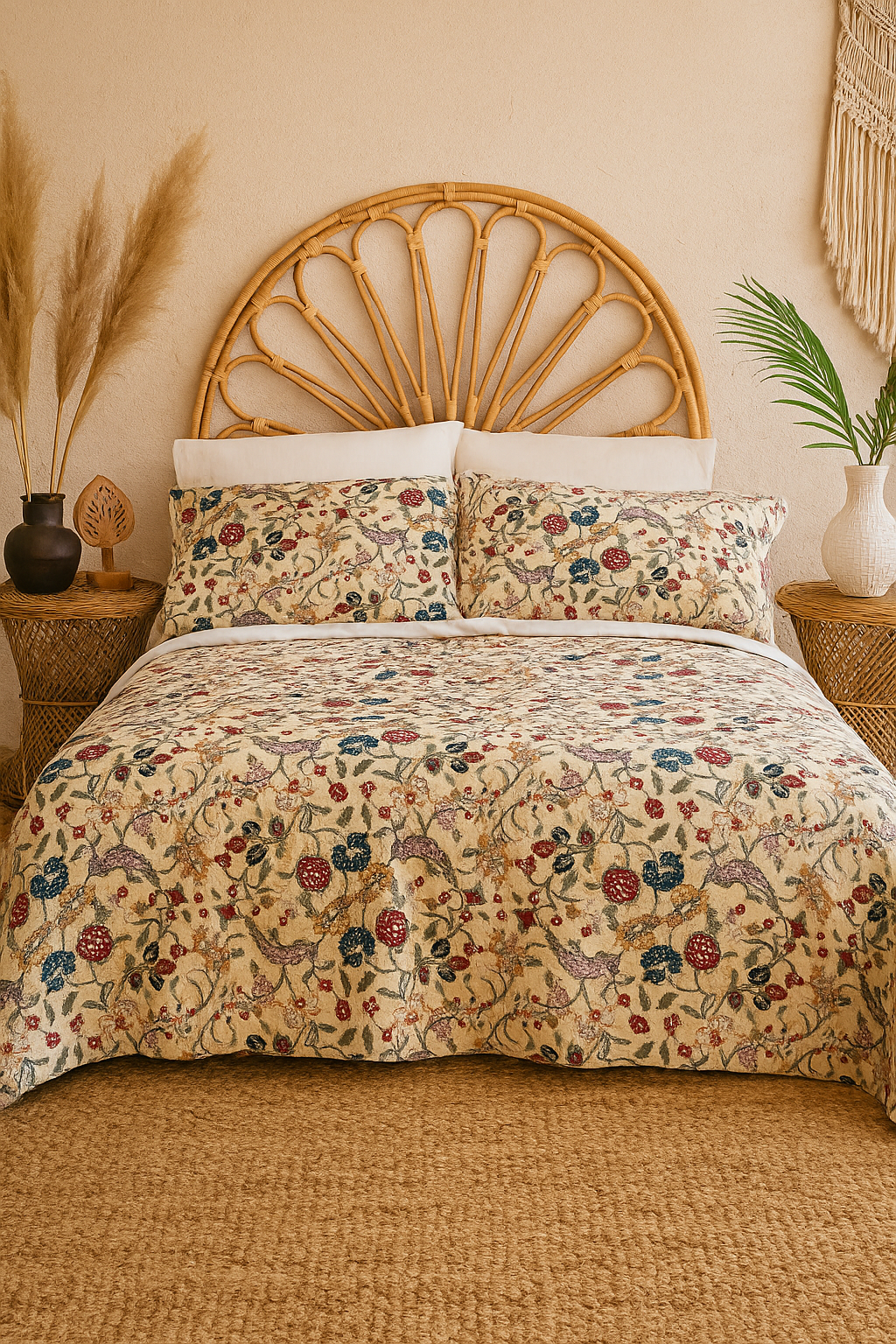 King Size Woodland Print Cotton Quilt Set in Wildberry Design