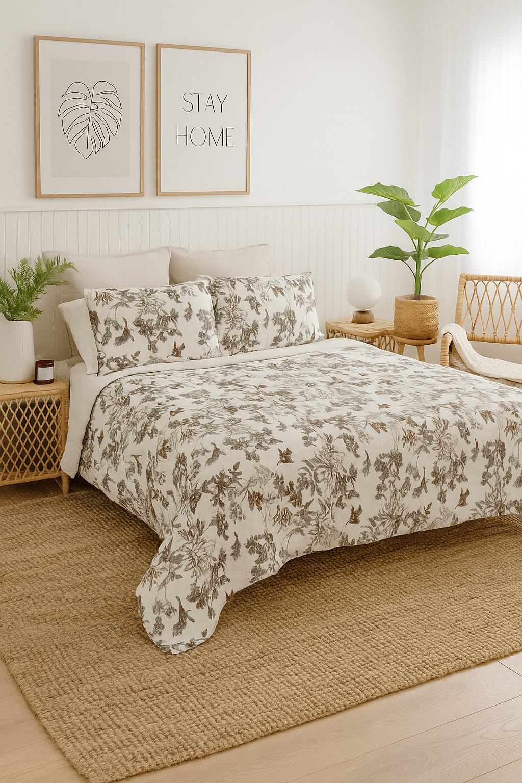 Eucalyptus Breeze Cotton Quilt Set with Native Bird Print