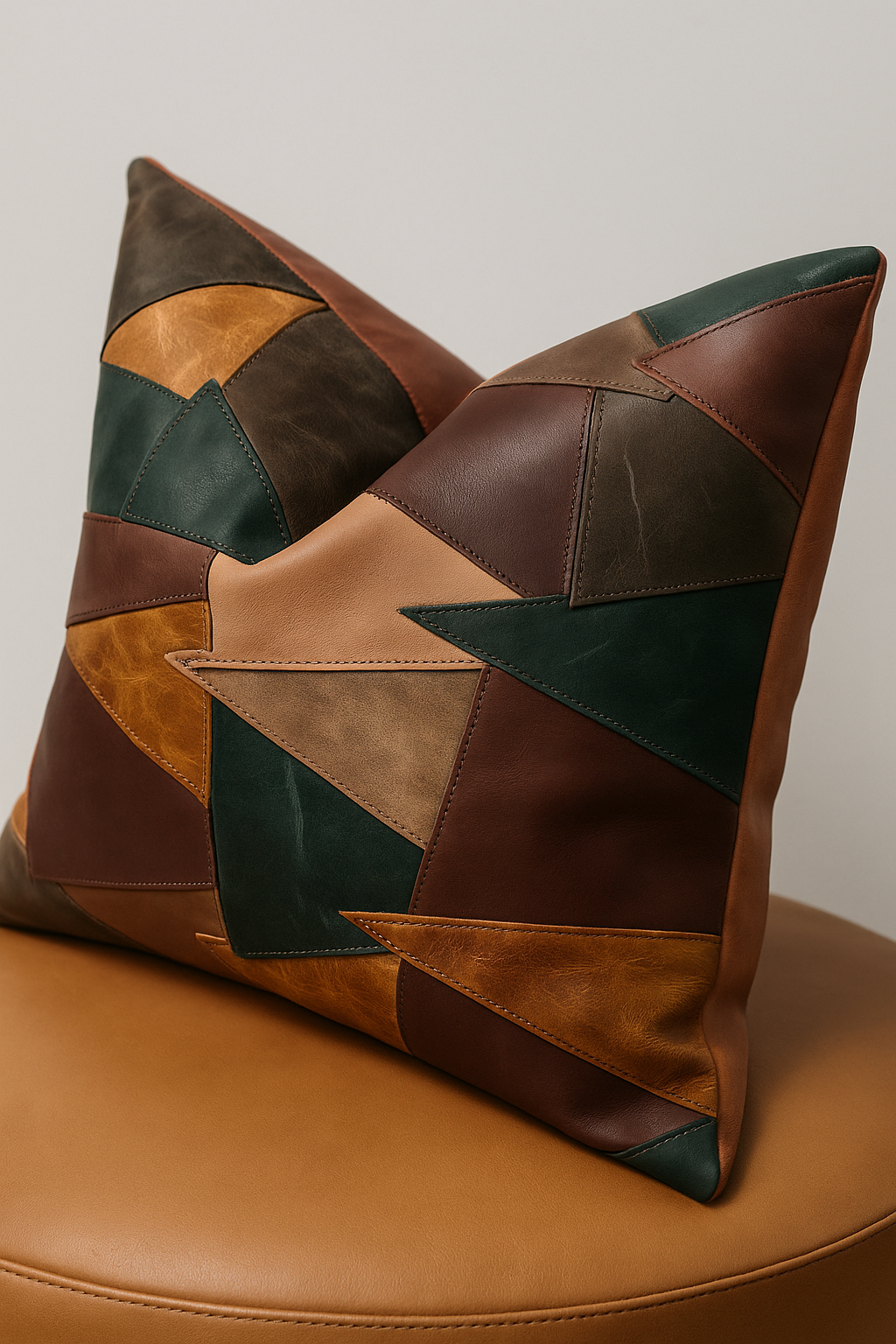 Rustic Leather Patchwork Cushion Cover for Home Decor