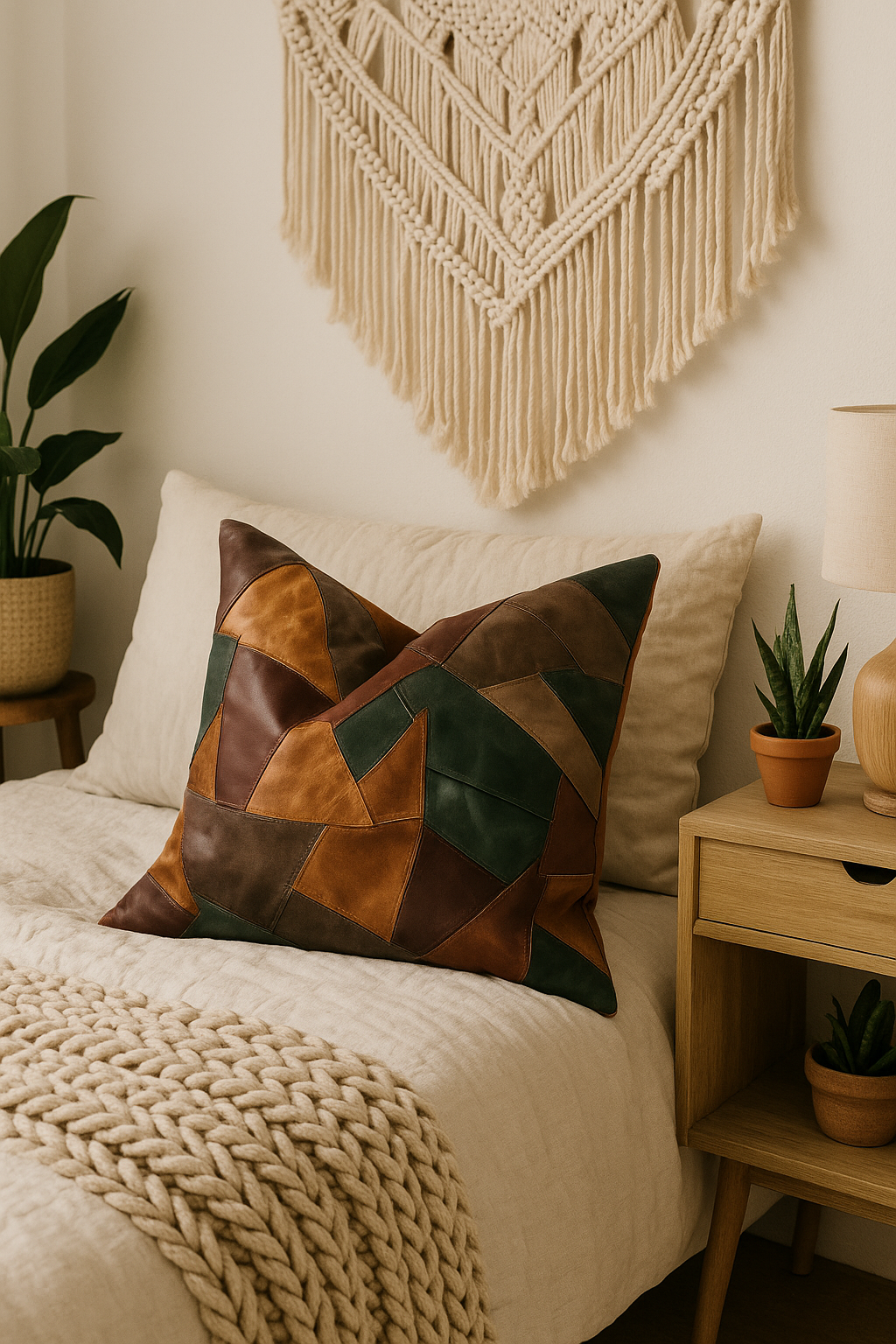 Craftluxe Earth Tone Patchwork Leather Cushion Cover