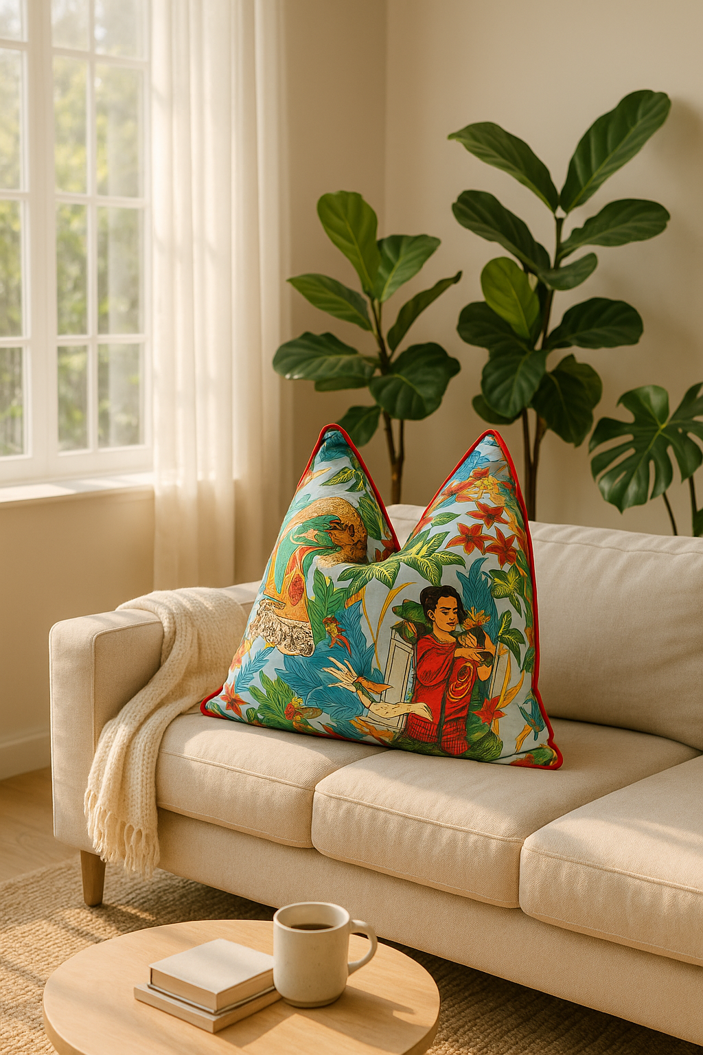 Frida inspired Mexican style cotton cushion cover for home decor