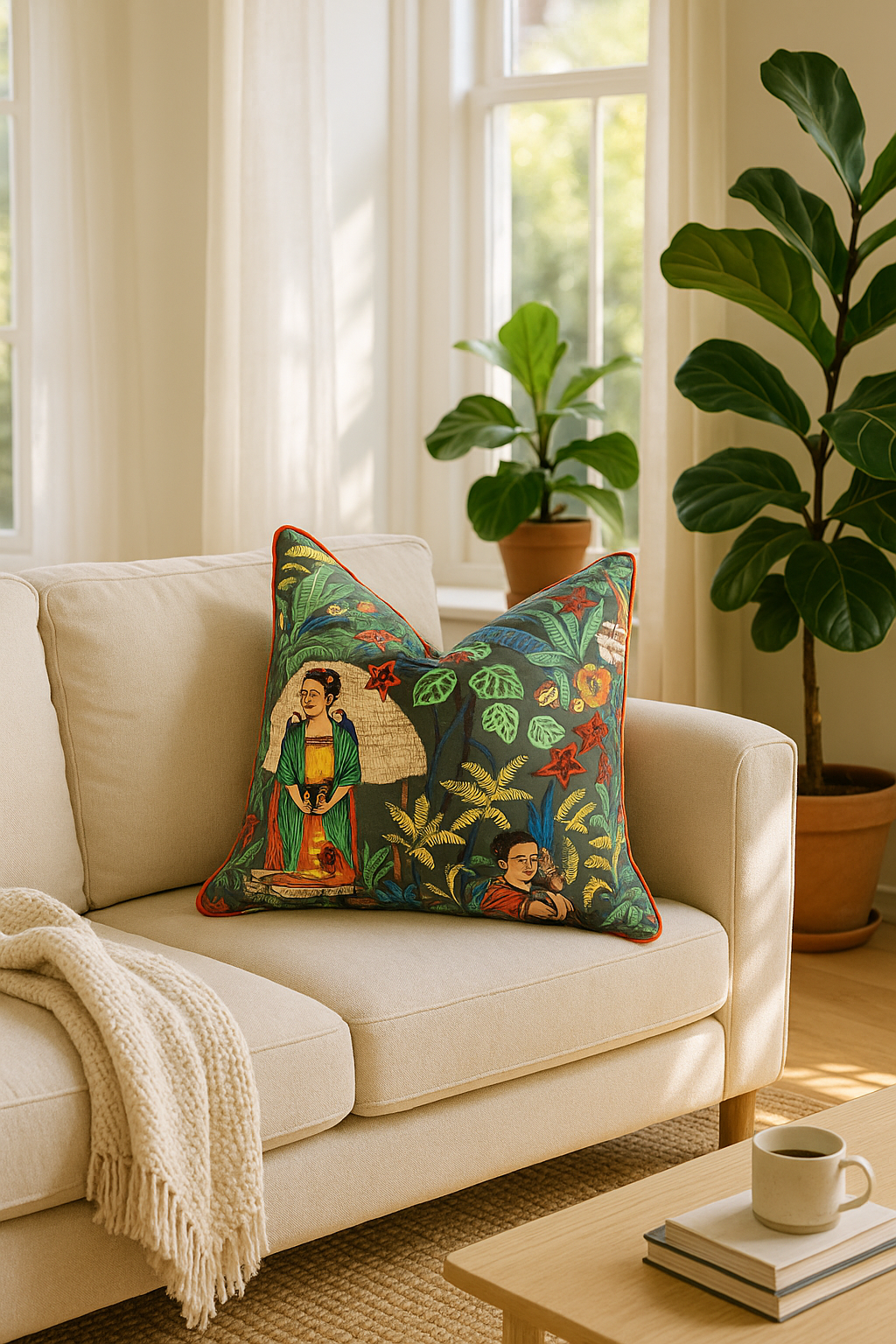 Dark grey boho jungle cotton cushion cover for home décor