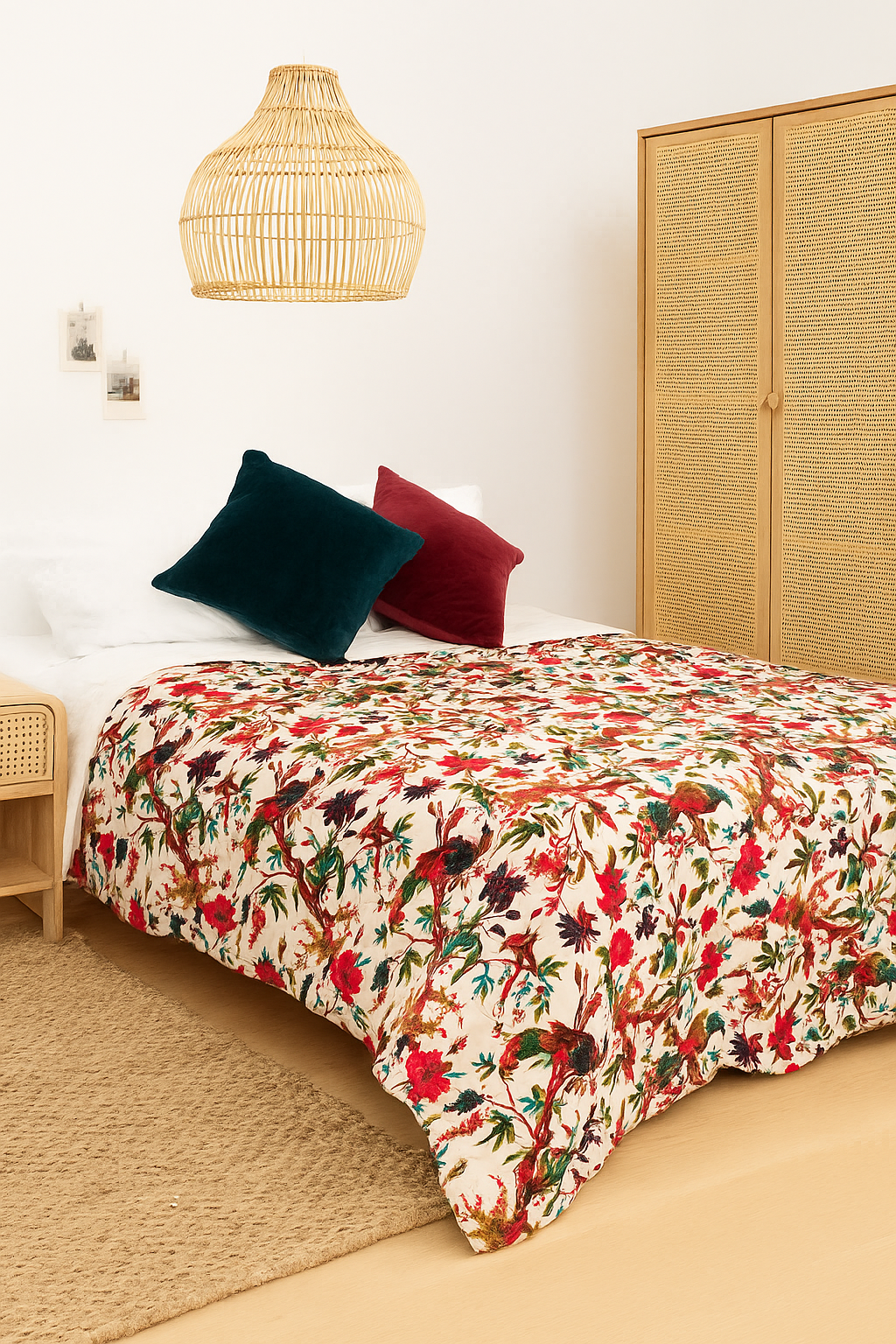 Tropical Birds Velvet Quilt with Artisan Block Print by Craftluxe