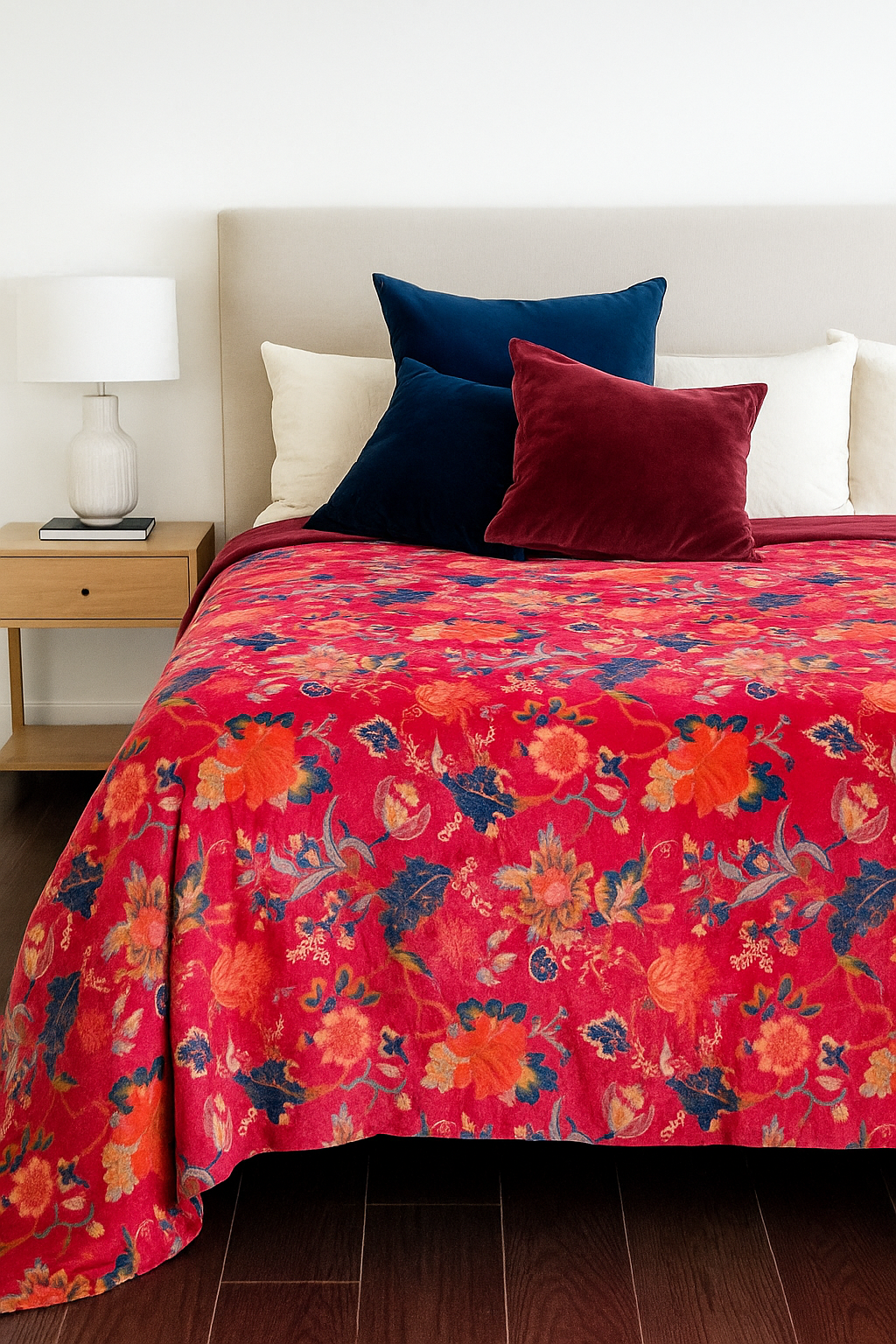 Crimson Carnival Velvet Bloom Luxury Quilt for Bedroom