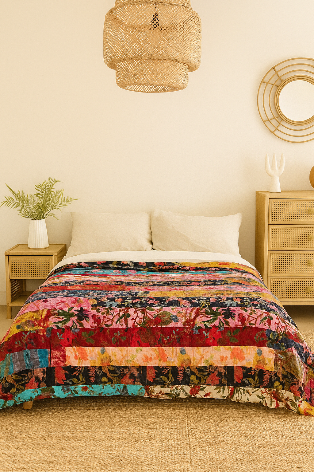 Upcycled luxury velvet patchwork bed quilt