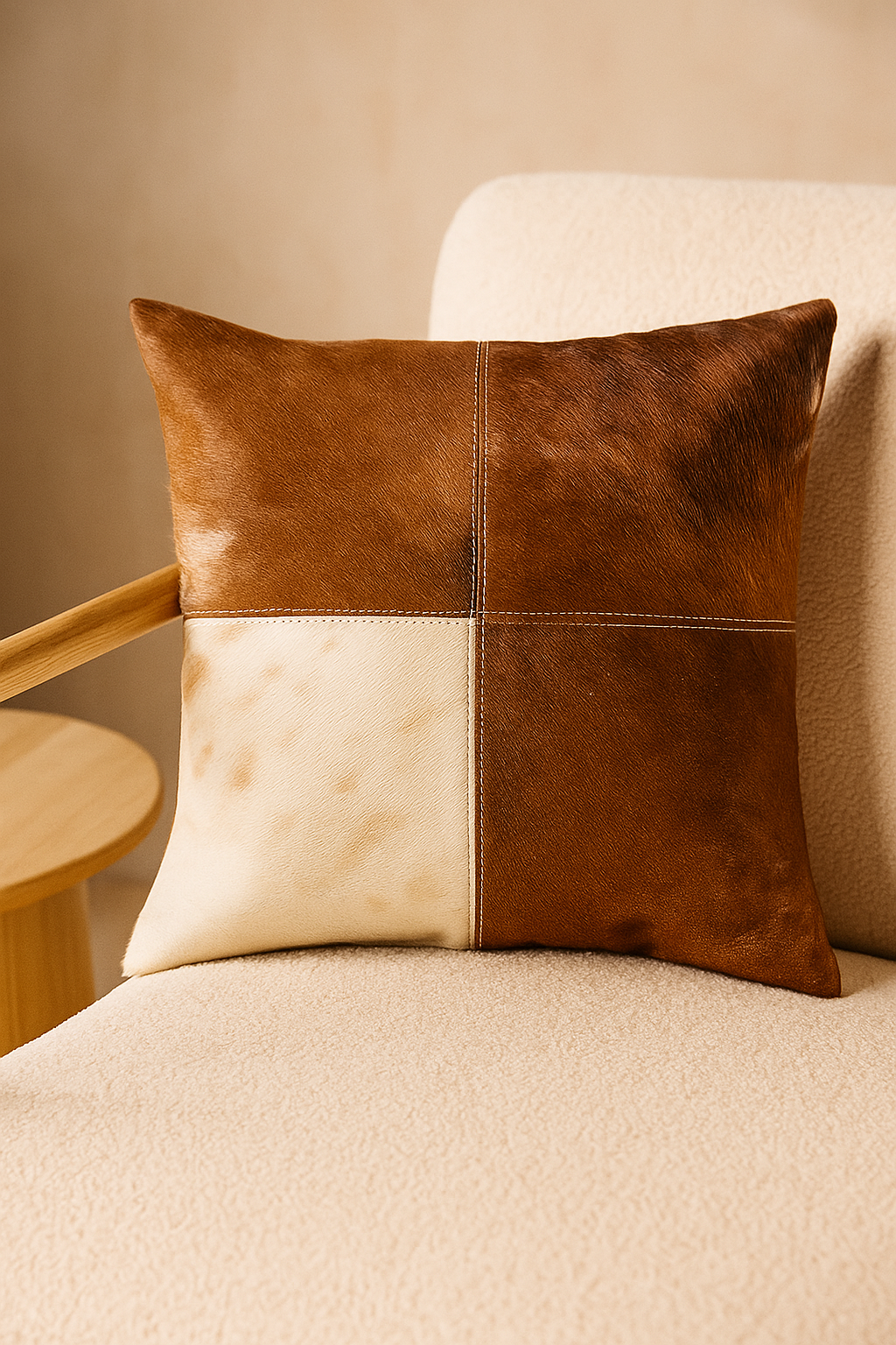Square 40x40cm cowhide patchwork pillow cover