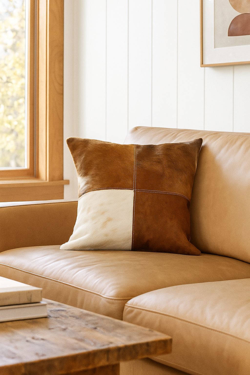 Natural patchwork cowhide cushion cover 40x40cm