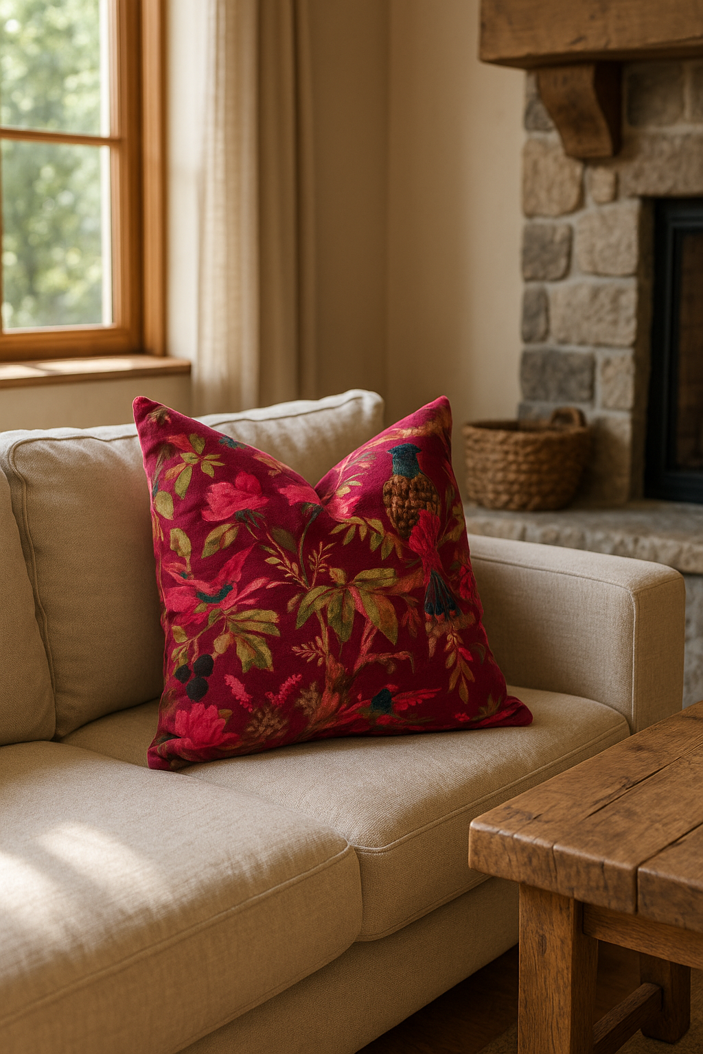 Boho artisan maroon velvet decorative cushion