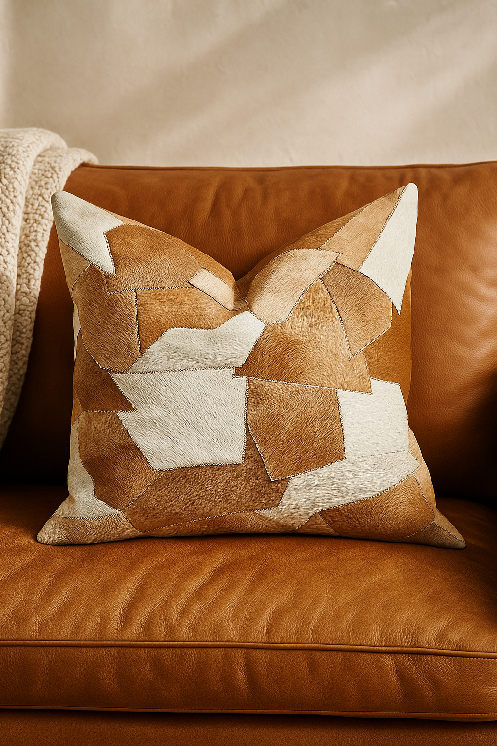 Sahara patchwork leather cowhide cushion cover 60x60cm