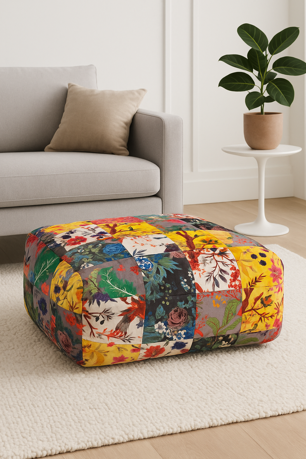 Bohemian floral velvet patchwork footstool and ottoman pouf