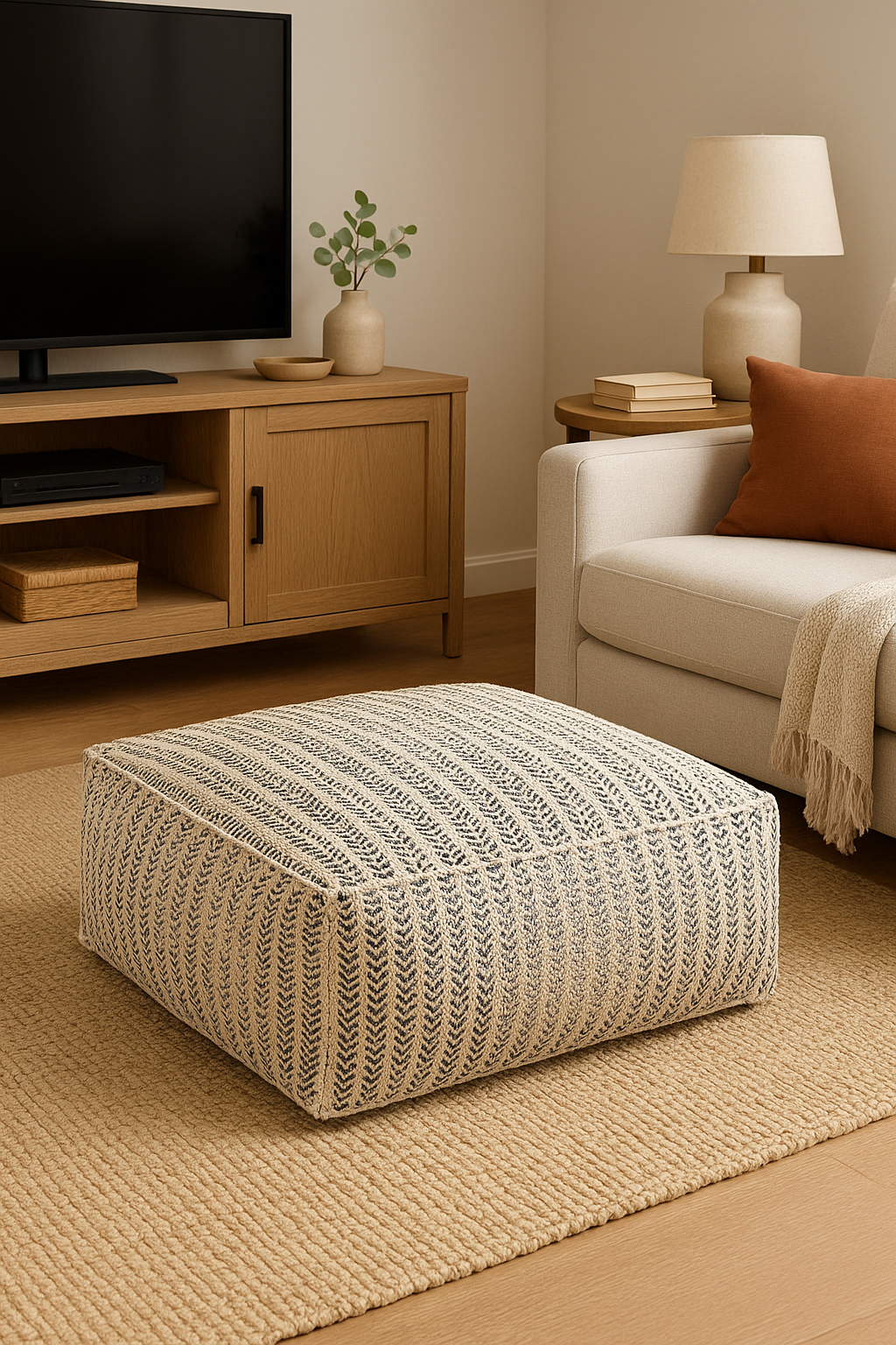 Modern boho cotton pouf cover for ottoman and footstool