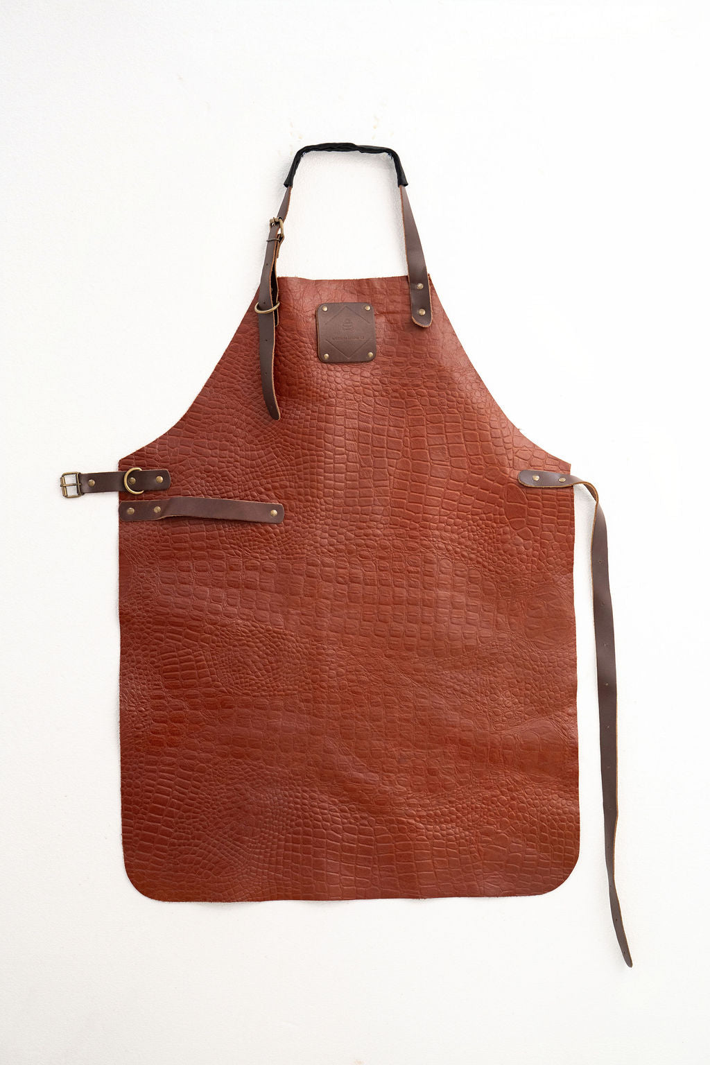 Embossed leather apron with distinctive textured finish