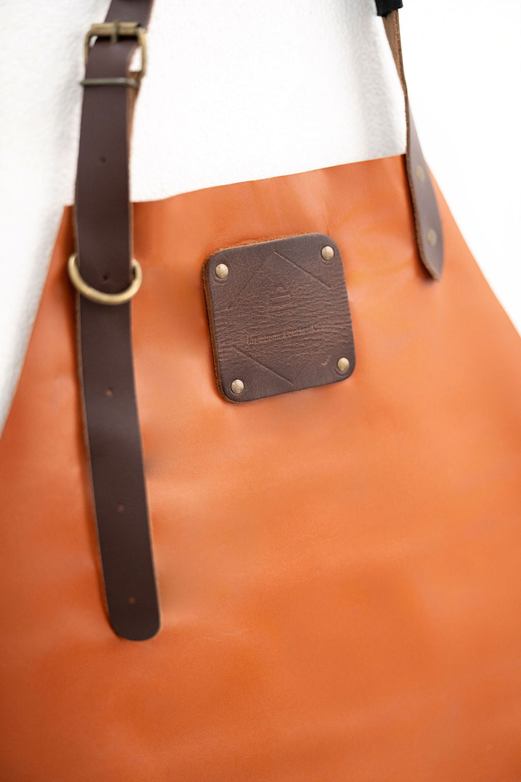 Cognac tan leather apron designed for makers and professionals