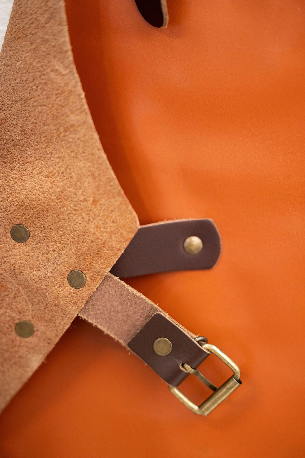 Durable cognac tan leather workshop apron
