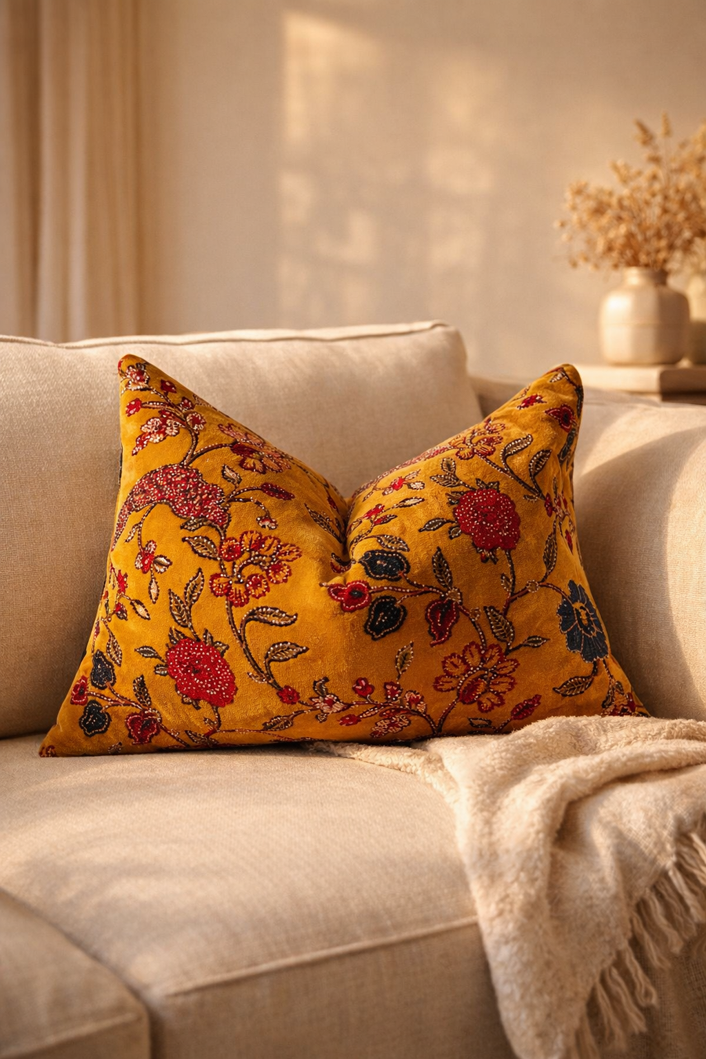50x30 cm mustard floral lumbar cushion cover