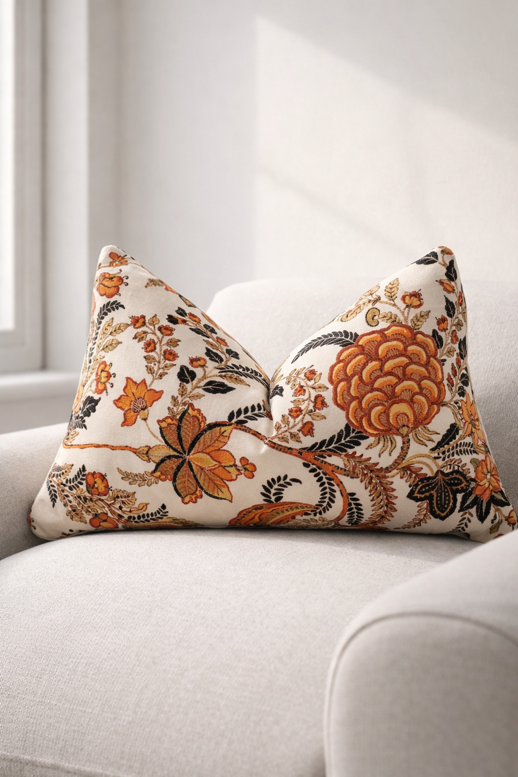 Rust floral velvet lumbar cushion cover front view