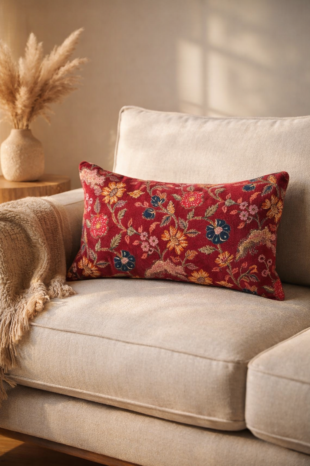 50x30 cm crimson floral lumbar cushion cover