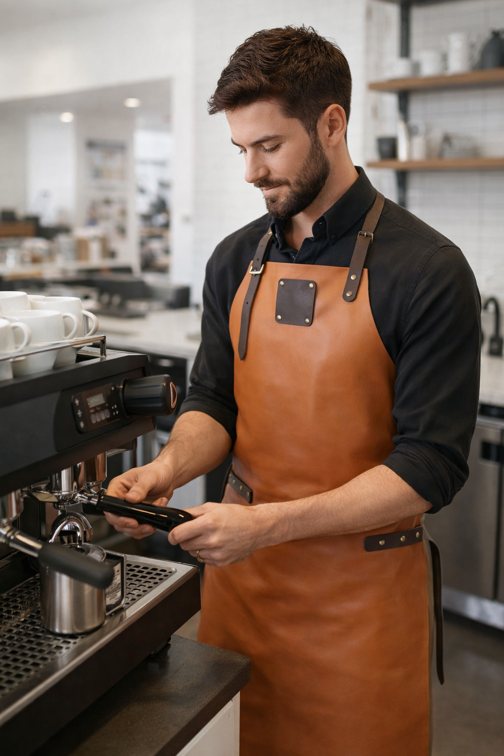 Premium cognac tan leather apron for craftsmen and artisans