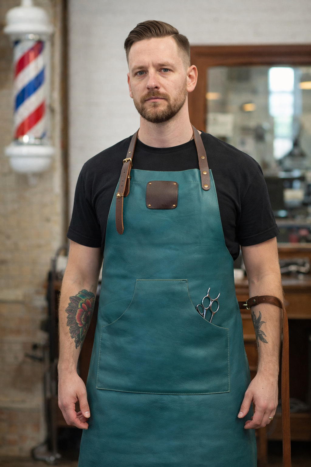 Premium teal leather work apron for workshop and crafts
