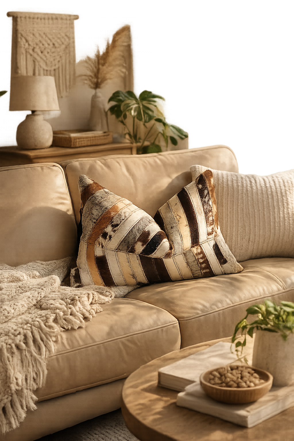 Craftluxe luxury cowhide leather patchwork statement pillow