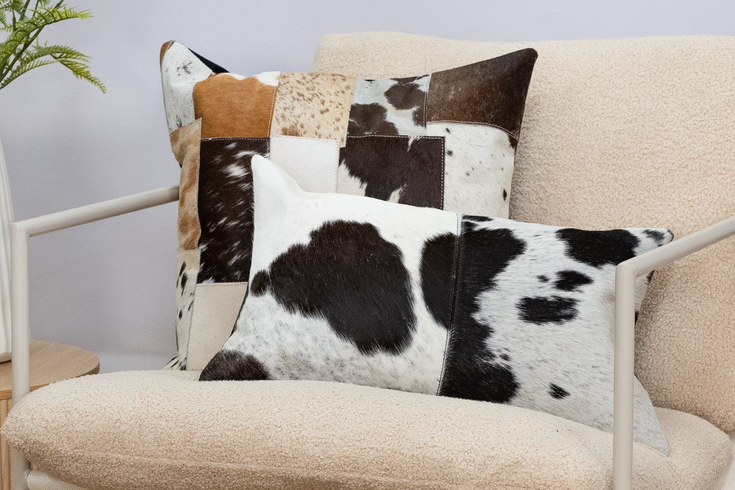 45x45cm handmade cowhide cushion with patchwork style
