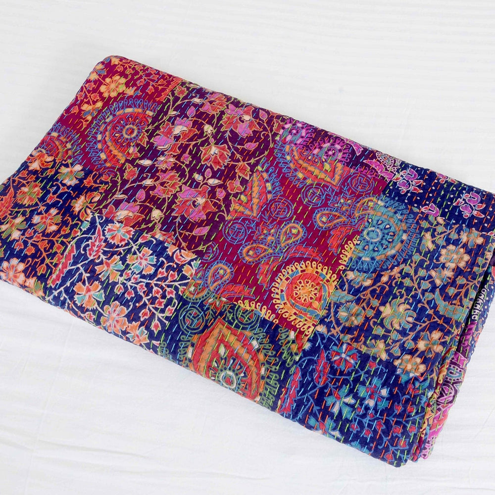 Purple Life Indian Kantha Quilt | Handmade Home Decor