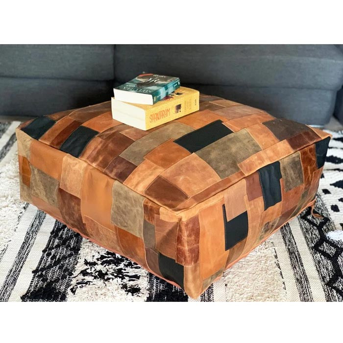 Amazing square Ottoman, Moroccan pouf, ottoman pouf, Patchwork floor cushion, leather pouf ,gift, wedding, vintage, yoga, meditation cushion OT01