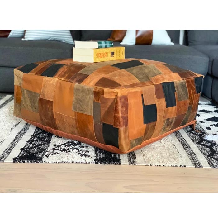 Amazing square Ottoman, Moroccan pouf, ottoman pouf, Patchwork floor cushion, leather pouf ,gift, wedding, vintage, yoga, meditation cushion OT01
