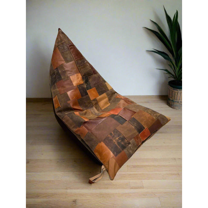 Vintage Leather Patchwork Bean Bag Cover - Upcycled Cowhide Lounger