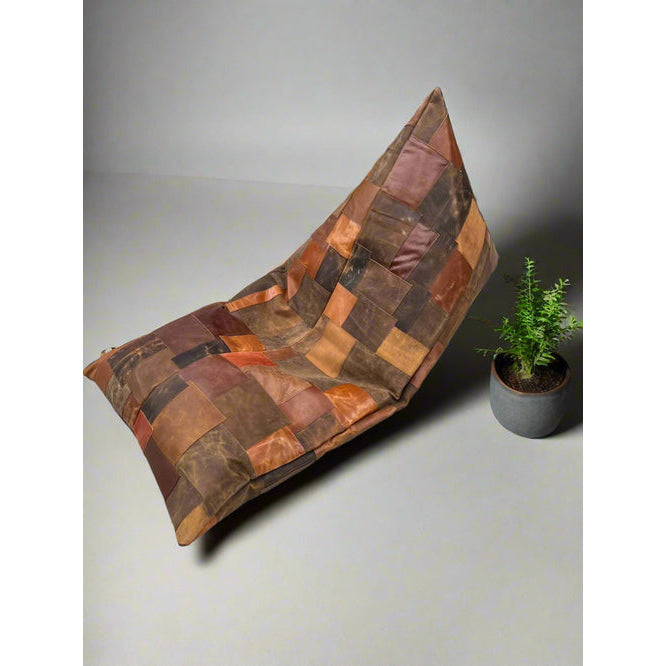 Vintage Leather Patchwork Bean Bag Cover - Upcycled Cowhide Lounger