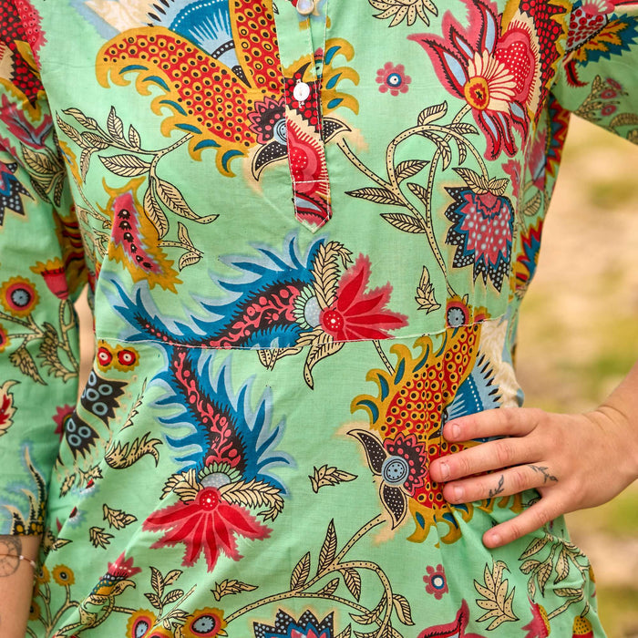 Set of 2 Cotton Maxi Dress - Vibrant Floral Coastal Cover-Up