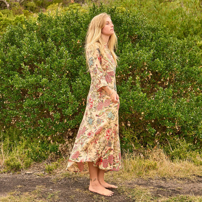 Set of 2 Cotton Maxi Dress - Beige Botanicals