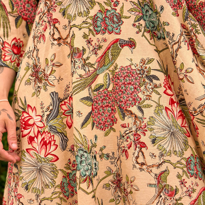 Set of 2 Cotton Maxi Dress - Beige Botanicals
