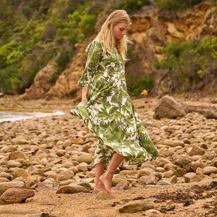Set of 2 Cotton Maxi Dress ? Palm Reverie Tropical Green Print