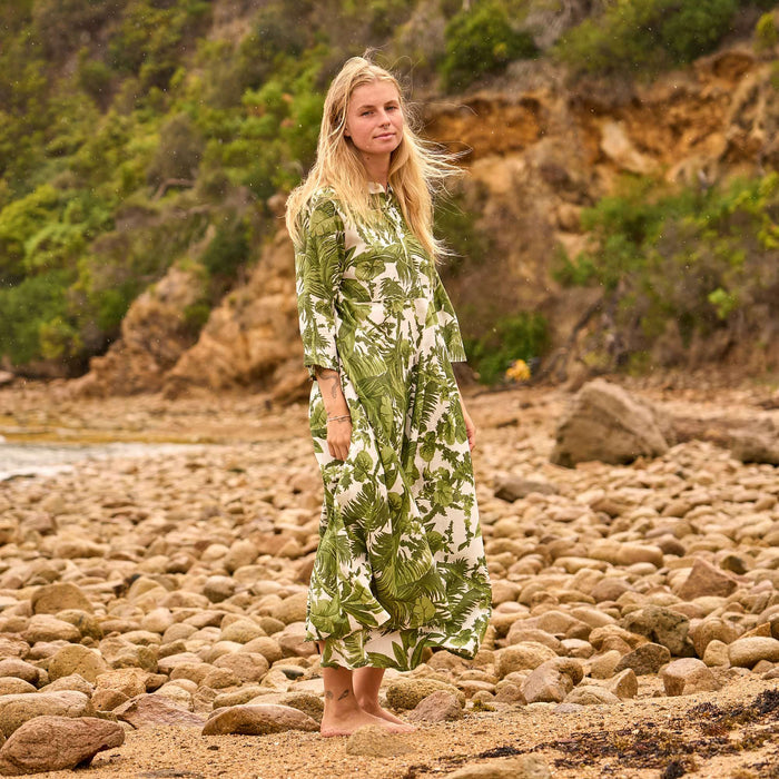 Set of 2 Cotton Maxi Dress ? Palm Reverie Tropical Green Print