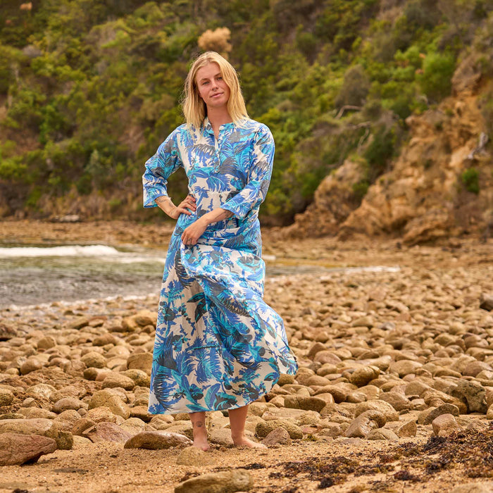 Set of 2 Cotton Maxi Dress ? Azure Palms Ocean Breeze Print