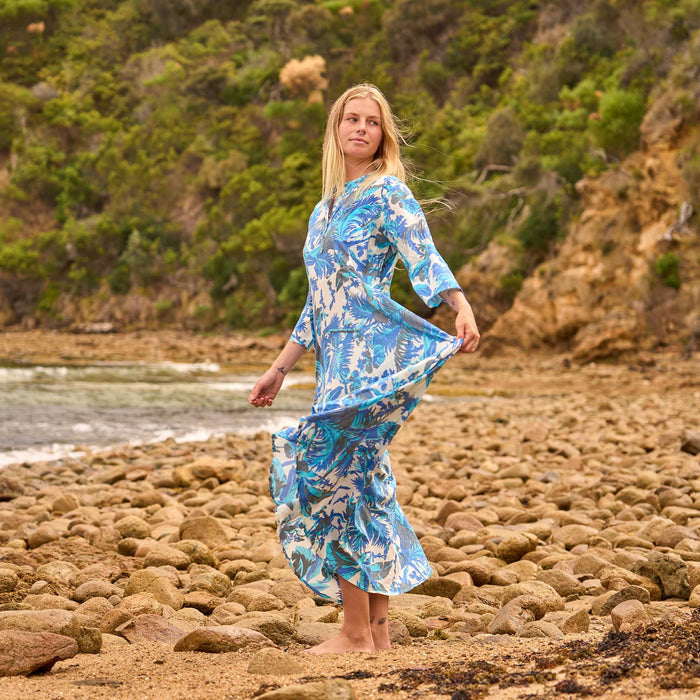 Set of 2 Cotton Maxi Dress ? Azure Palms Ocean Breeze Print
