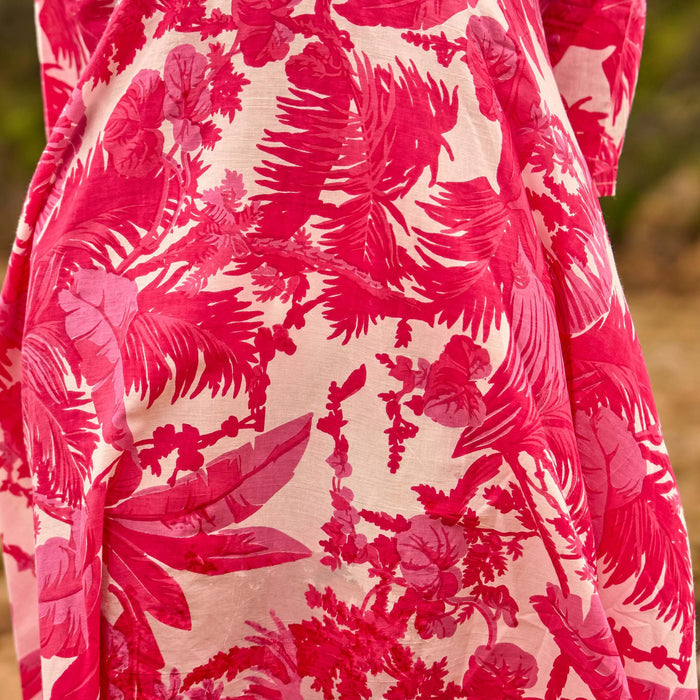 Set of 2 Cotton Maxi Dress ? Hand Screen-Printed in Bold Coral Pink