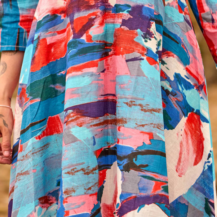 Set of 2 Cotton Maxi Dress ? Coastal Canvas Abstract Art Print