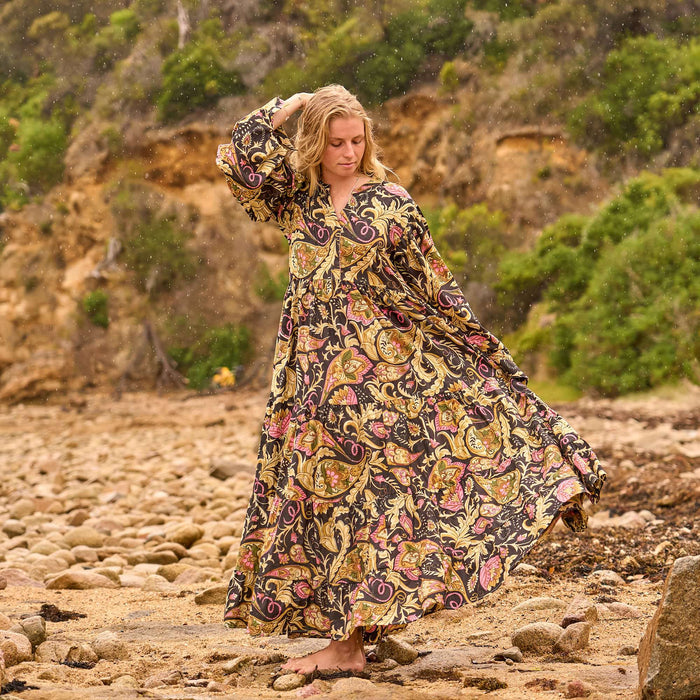 Set of 2 Cotton Maxi Dress ? Woodland Bloom Earthy in Handcrafted