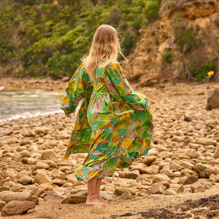 Set of 2 Cotton Maxi Dress ? Jungle Song Green & Gold