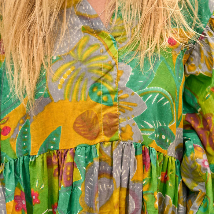 Set of 2 Cotton Maxi Dress ? Jungle Song Green & Gold