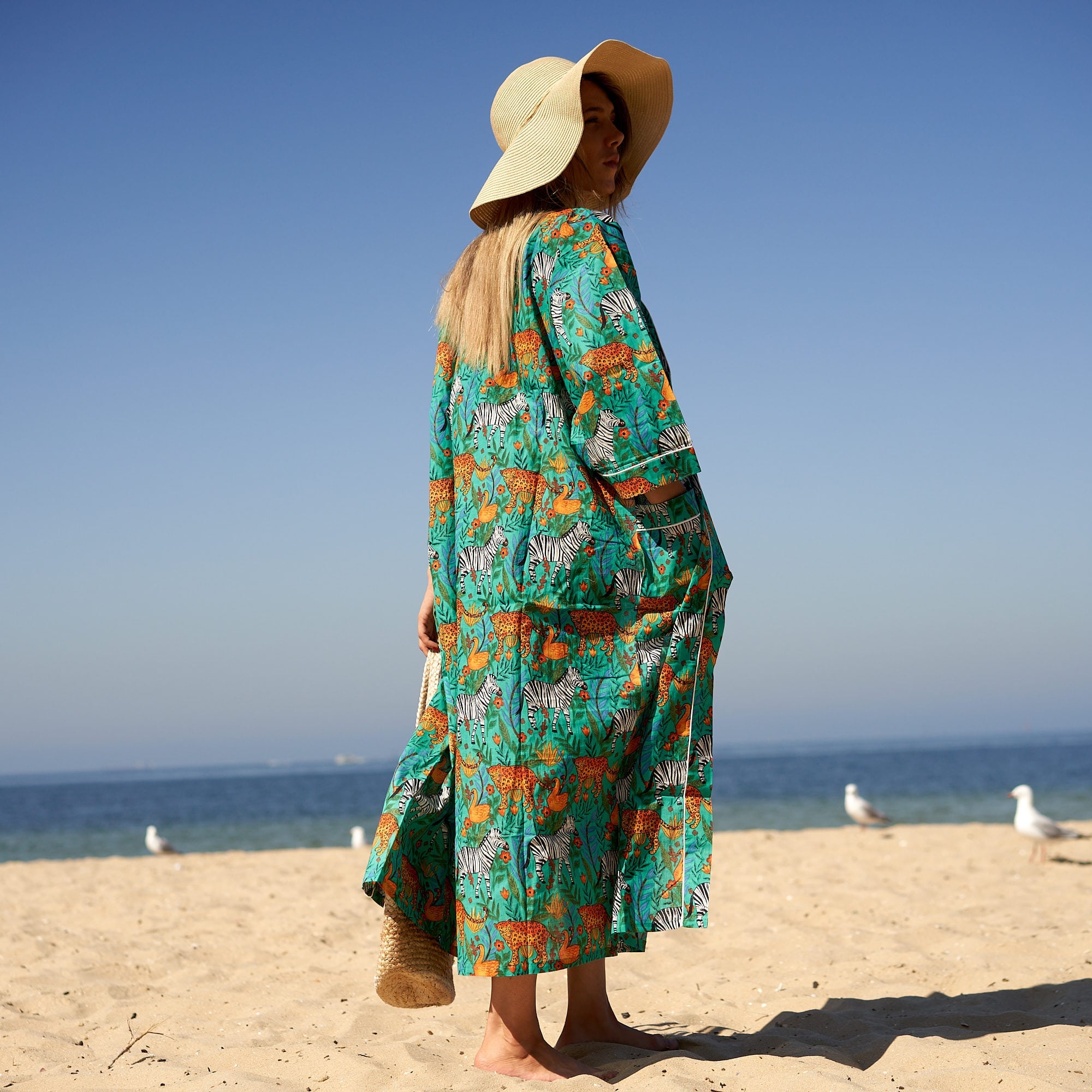 ‘Sun-Drenched Safari’ 100% Cotton Kimono Robe
