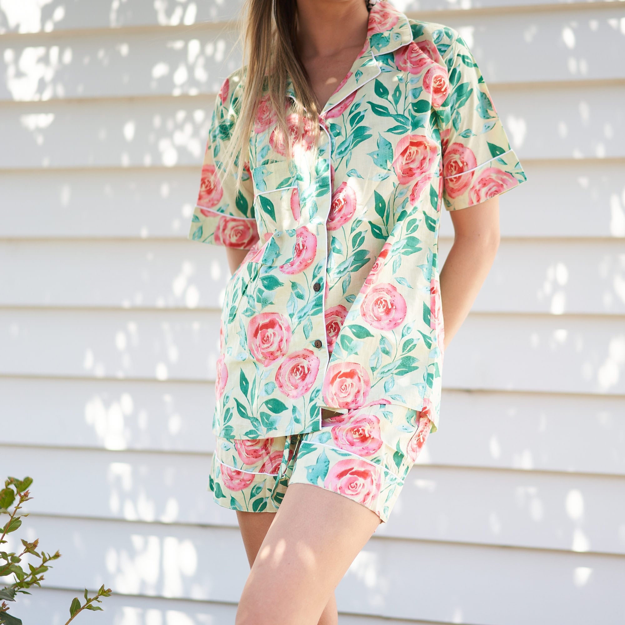 ‘Bed of Roses’ 100% Cotton Pyjama Shorts Set