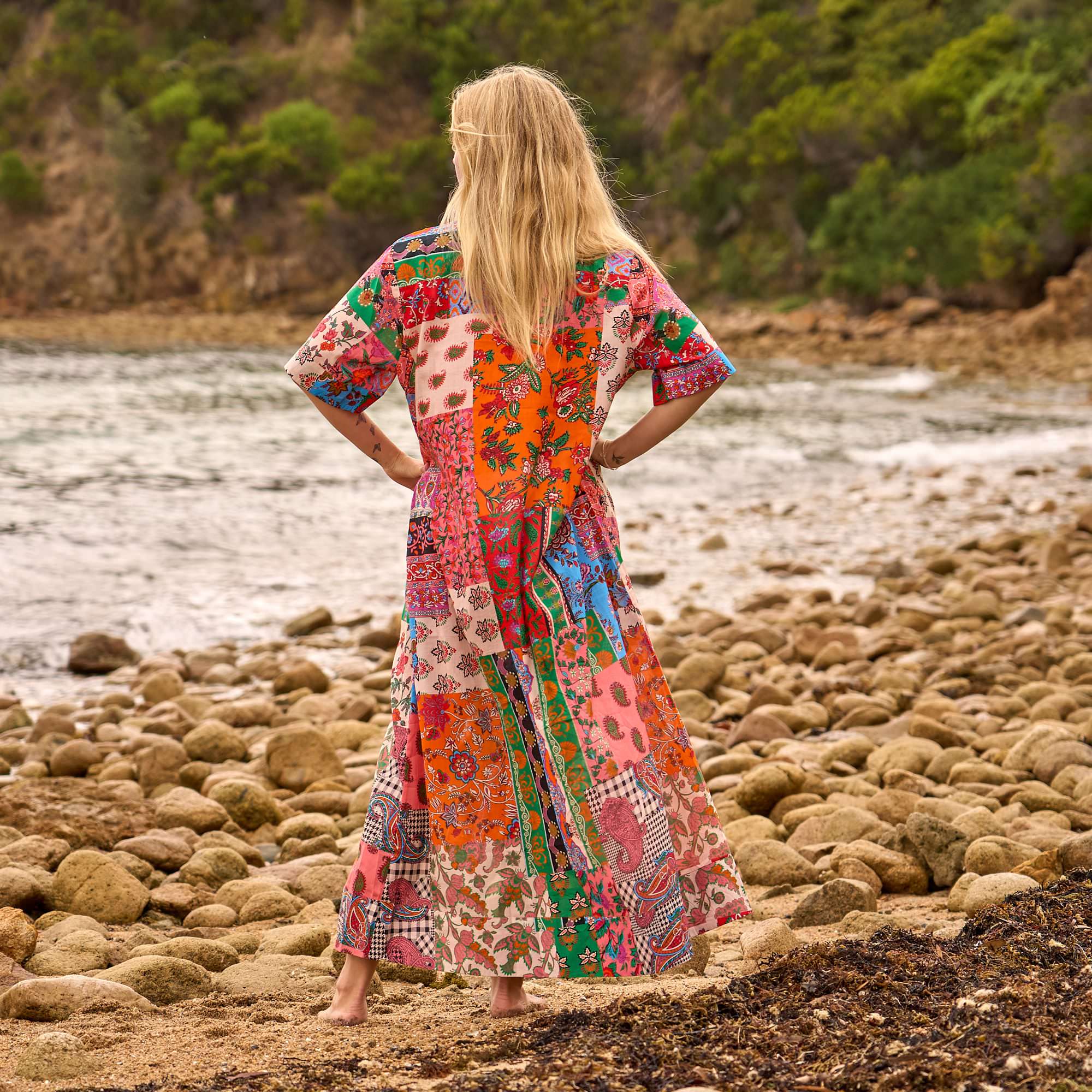 Free size artistic patchwork maxi dress for everyday wear